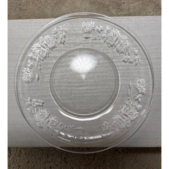 8 Vtg Clear Glass Plates 6" With Floral Rose Etched Design Bread Dessert Saucer - Picture 11 of 16